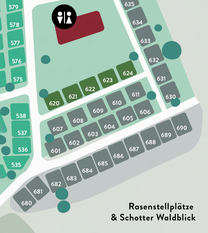 Rasen- und Schotterplätze am Wald Lageplan Detailansicht